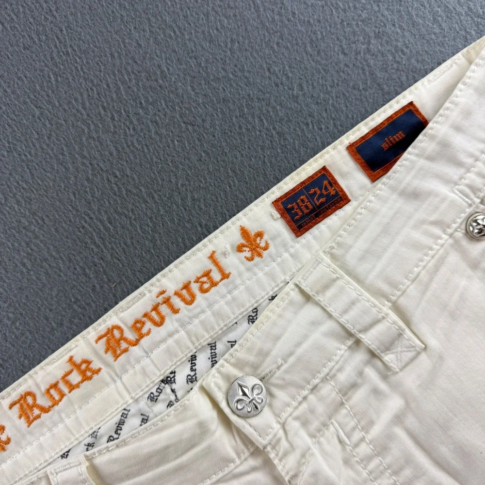Rock Revival Shorts Men's 38 (Fits 40) White Cargo Slim Fit Embroidered Y2K
